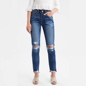 American Eagle Hi-Rise Girlfriend Button Fly Distressed Jeans, 6